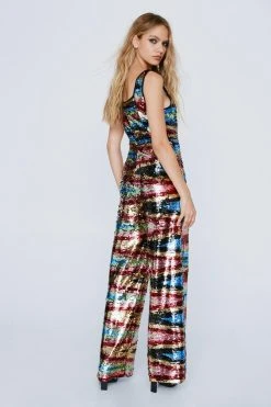Zig Zag Printed Sequin Jumpsuit -Nasty Gal Sales Store womens multi zig zag printed sequin jumpsuit 2