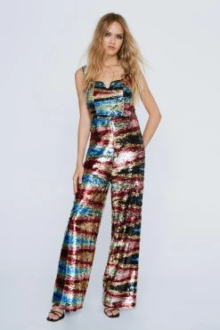 Zig Zag Printed Sequin Jumpsuit -Nasty Gal Sales Store womens multi zig zag printed sequin jumpsuit 3