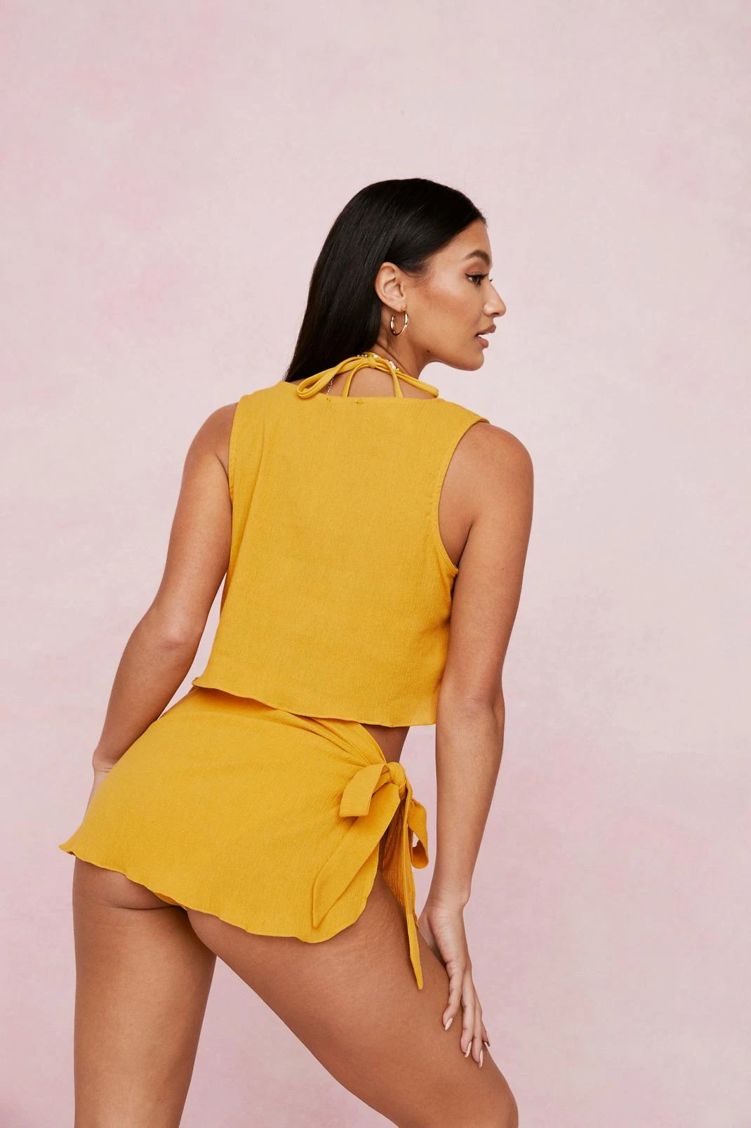 Crinkle Cover Up Top And Mini Skirt Set - Image 5