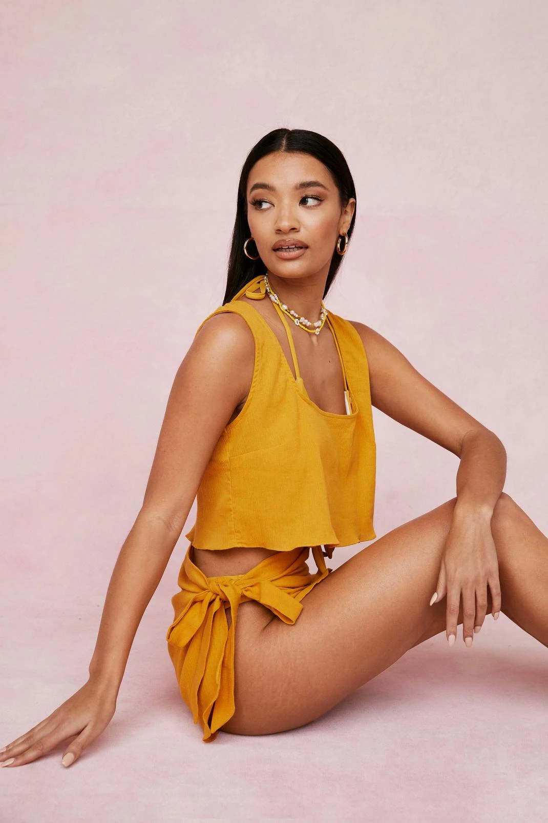 Crinkle Cover Up Top And Mini Skirt Set - Image 6