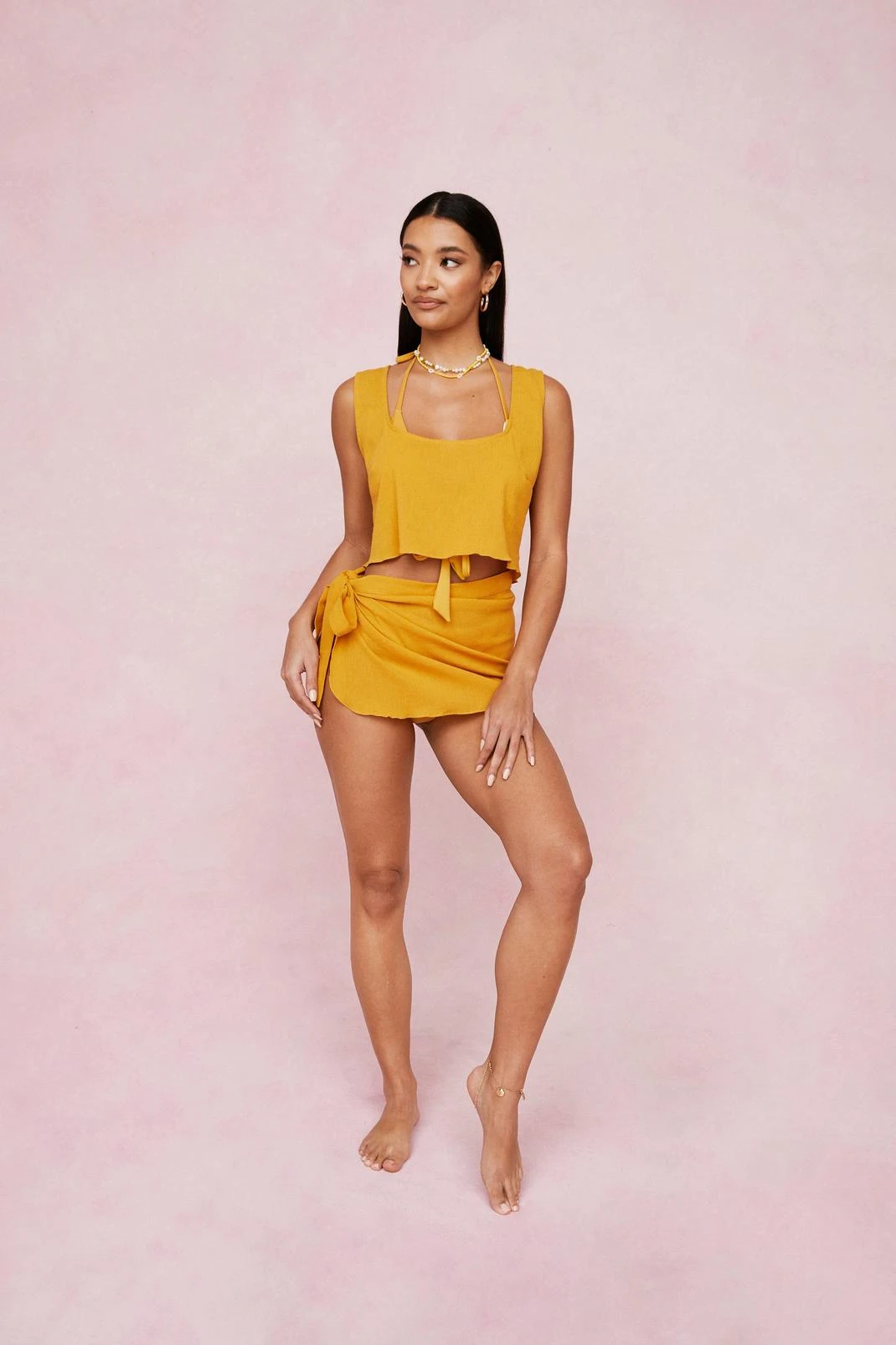 Crinkle Cover Up Top And Mini Skirt Set - Image 4