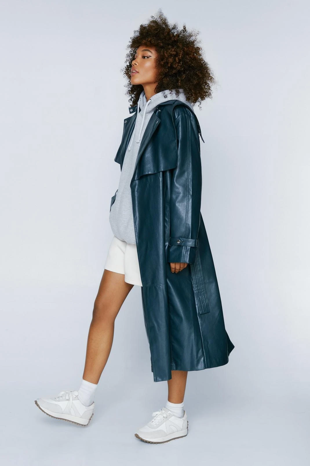 Belted Faux Leather Trench Coat - Image 5