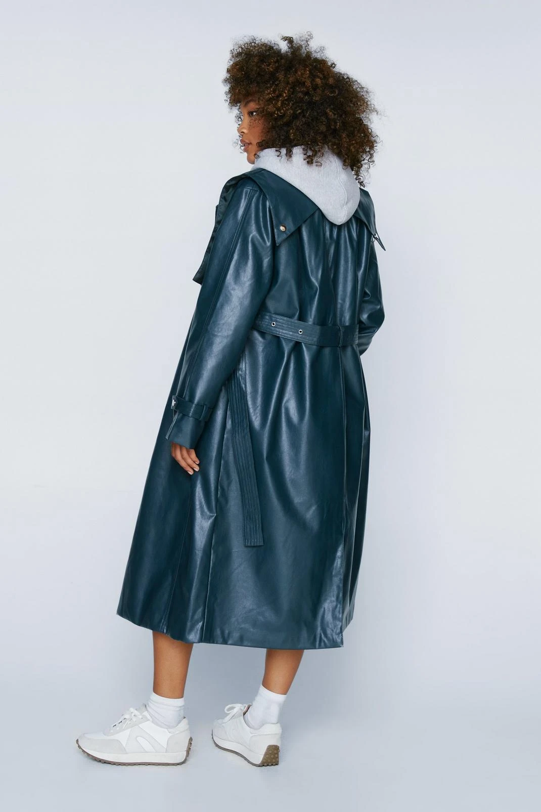 Belted Faux Leather Trench Coat - Image 6
