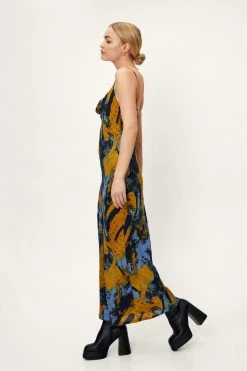 Mottled Abstract Print Cowl Maxi Dress 7 Mottled Abstract Print Cowl Maxi Dress -Nasty Gal Sales Store womens navy mottled abstract print cowl maxi dress 1