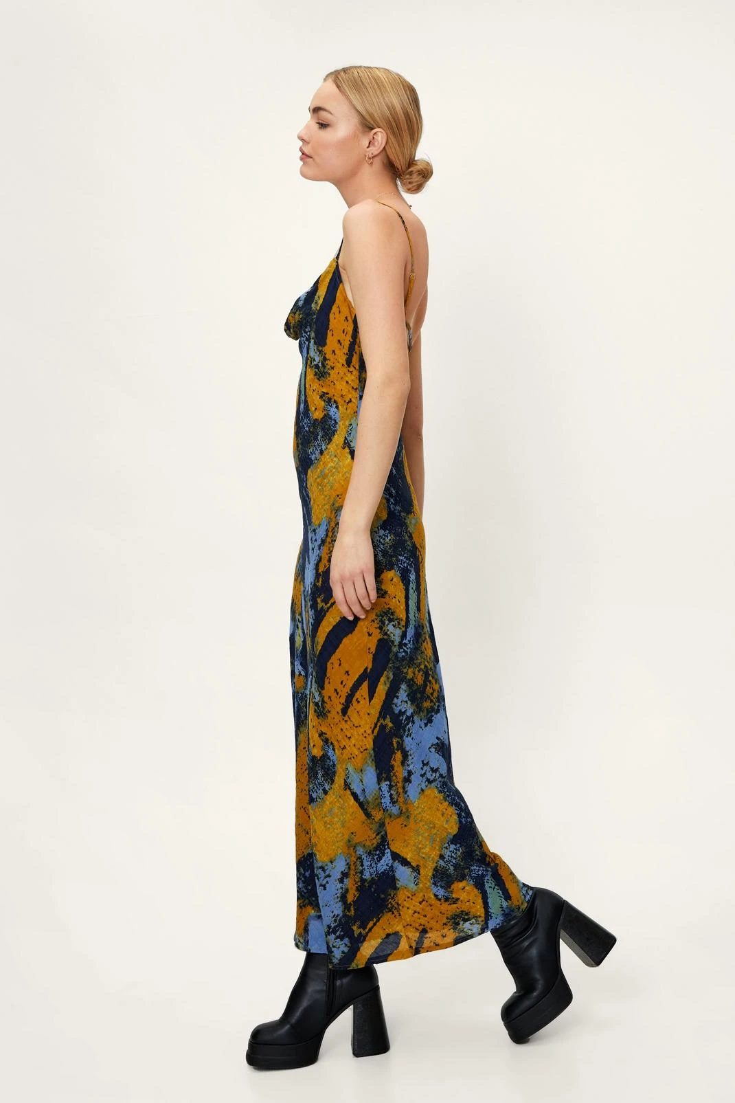 Mottled Abstract Print Cowl Maxi Dress 4 Mottled Abstract Print Cowl Maxi Dress - Image 2