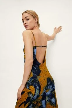 Mottled Abstract Print Cowl Maxi Dress 9 Mottled Abstract Print Cowl Maxi Dress -Nasty Gal Sales Store womens navy mottled abstract print cowl maxi dress 3