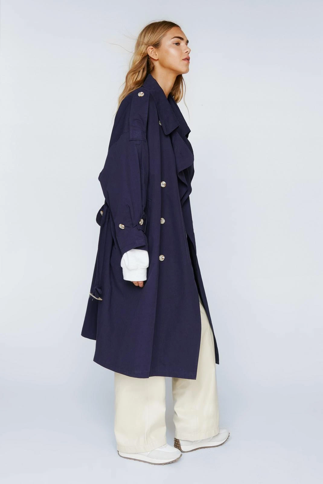 Belted Oversized Double Breasted Trench Coat - Image 10