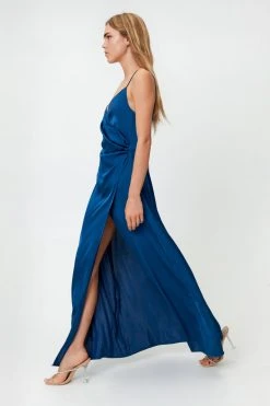 Satin V Neck Wrap Maxi Dress 25 Satin V Neck Wrap Maxi Dress -Nasty Gal Sales Store womens navy satin v neck slit maxi dress 1
