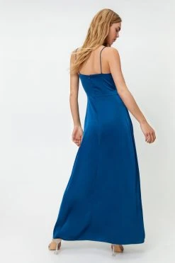 Satin V Neck Wrap Maxi Dress -Nasty Gal Sales Store womens navy satin v neck slit maxi dress 5