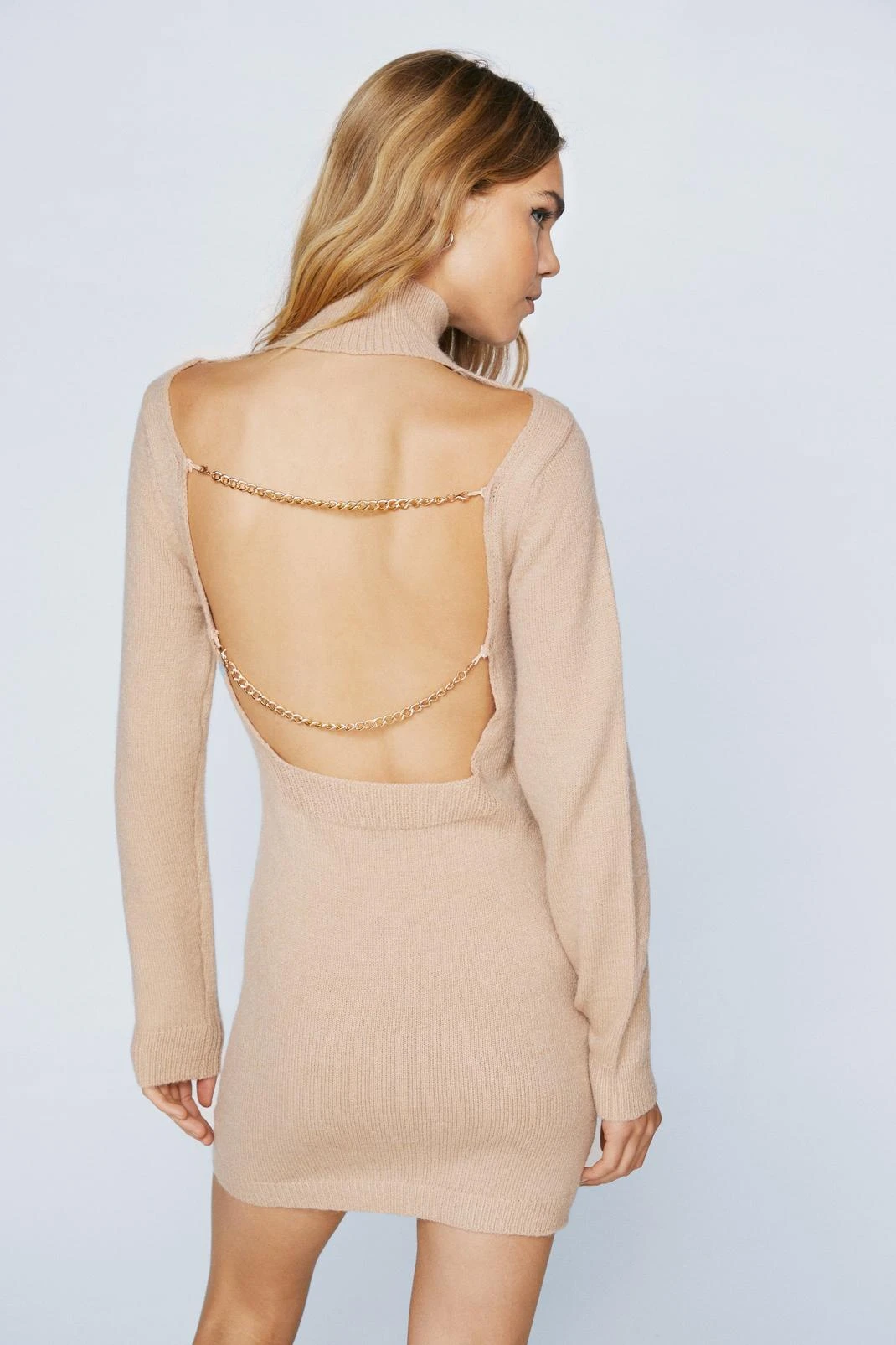 High Neck Knitted Chain Back Mini Dress 9 High Neck Knitted Chain Back Mini Dress - Image 7