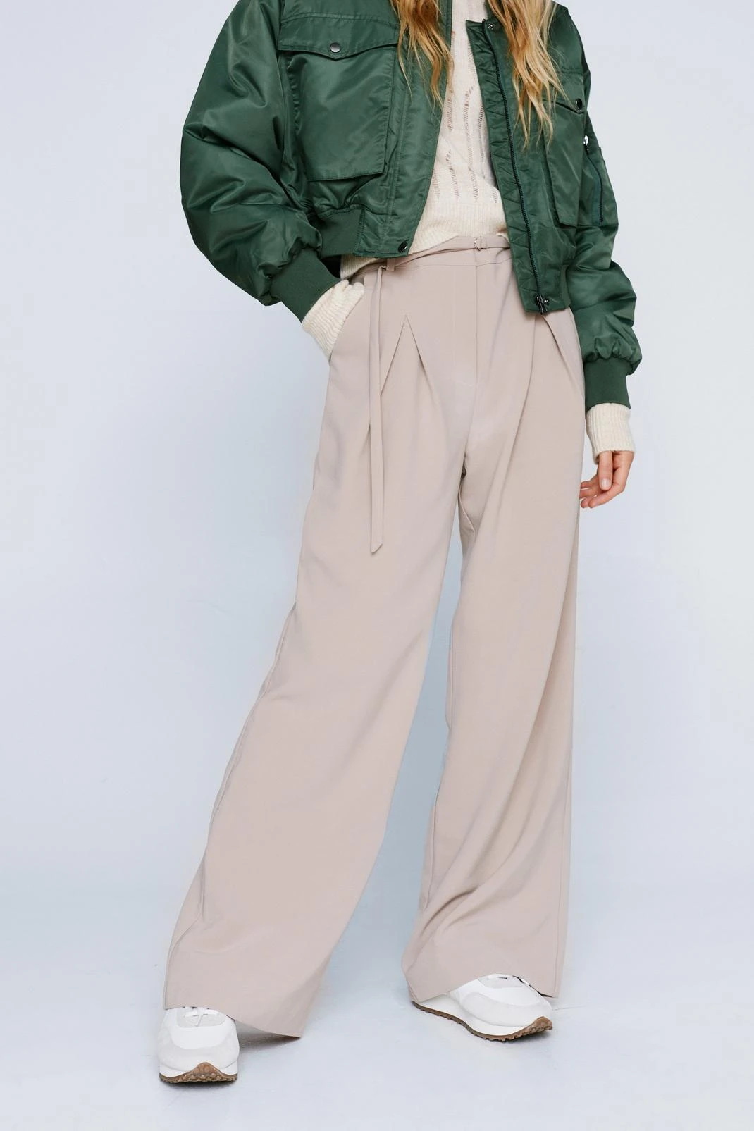 Premium Tailored Belt Detail Wide Leg Pants - Image 2