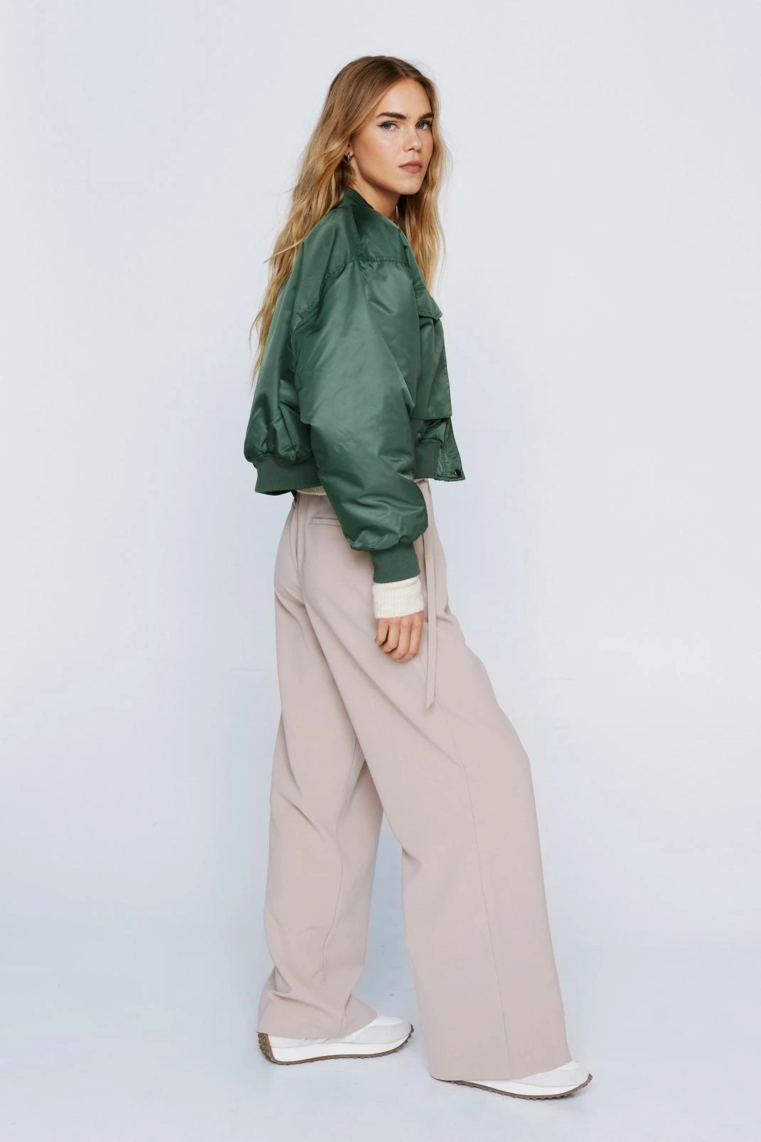 Premium Tailored Belt Detail Wide Leg Pants