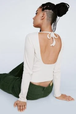 Alternative view of Long Sleeve Backless Tie Up Top