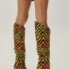 Animal Print Slanted Knee High Boots