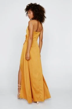 Satin V Neck Wrap Maxi Dress 20 Satin V Neck Wrap Maxi Dress -Nasty Gal Sales Store womens ochre satin v neck slit maxi dress 2