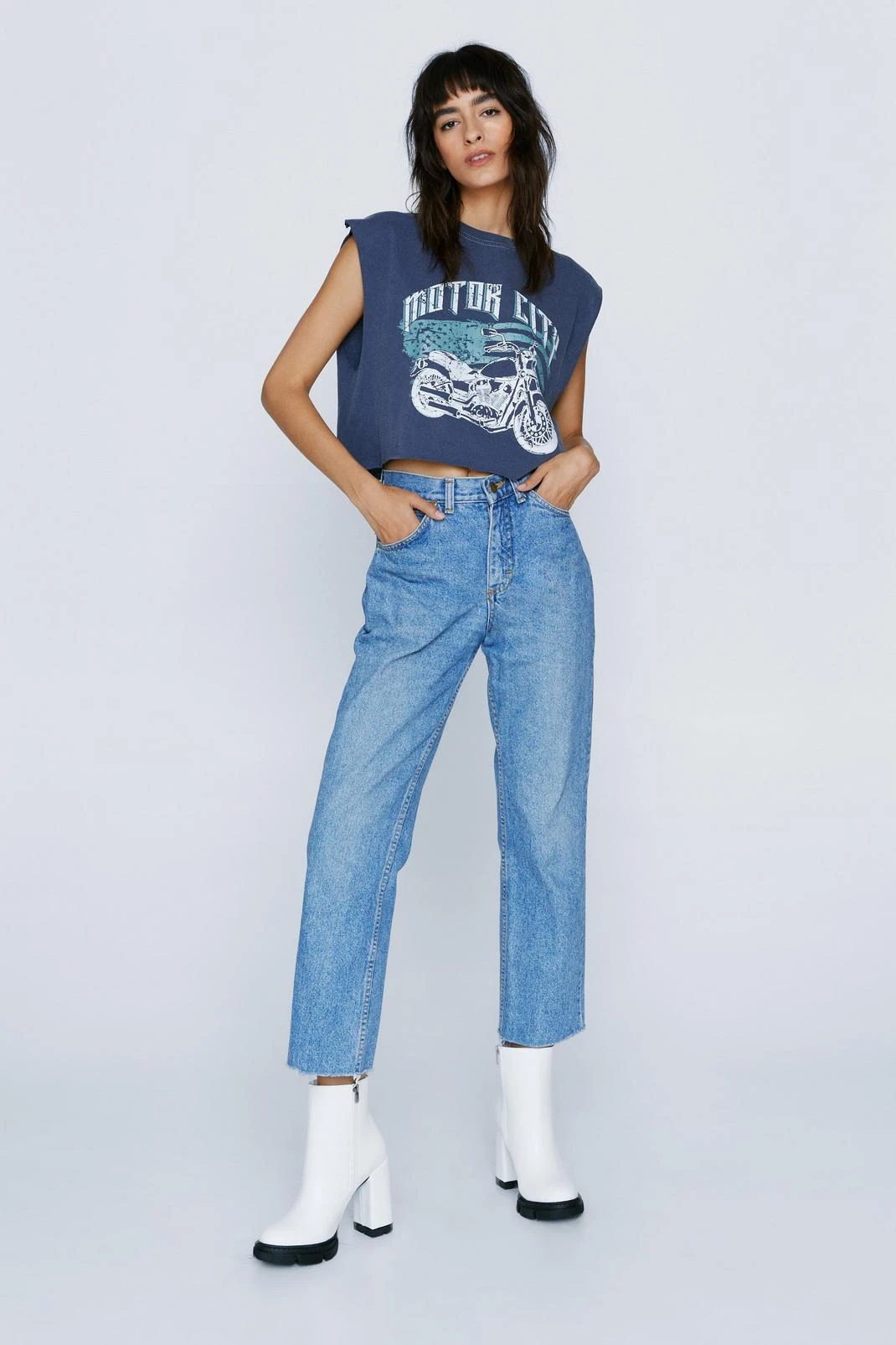 Faux Leather Chunky Heeled Ankle Boots