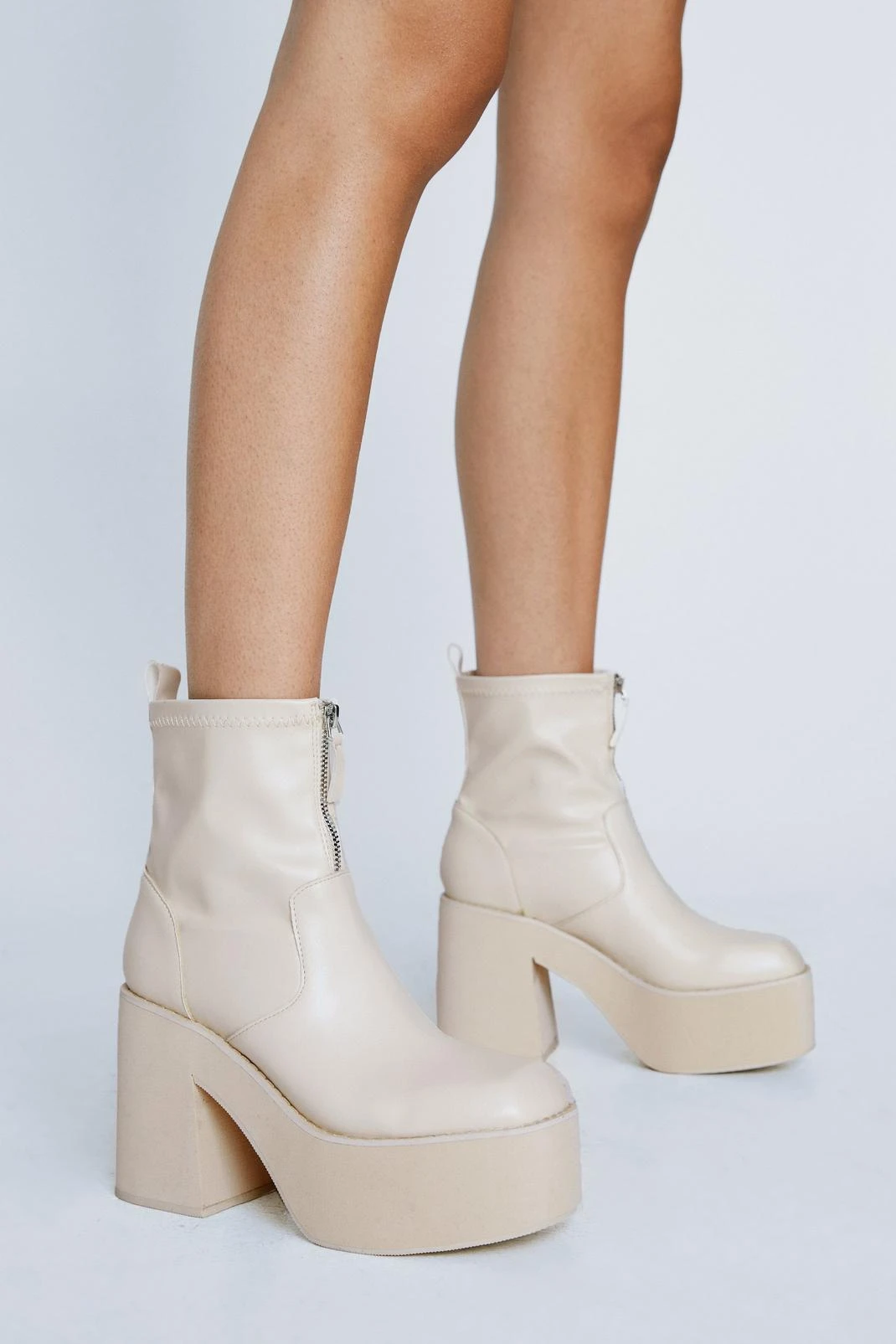Faux Leather Zip Front Platform Ankle Boots - Image 4