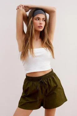 High Waisted Nylon Drawstring Waist Shorts -Nasty Gal Sales Store womens olive high waisted nylon drawstring waist shorts 4