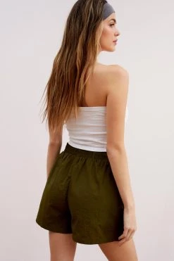 High Waisted Nylon Drawstring Waist Shorts -Nasty Gal Sales Store womens olive high waisted nylon drawstring waist shorts 5