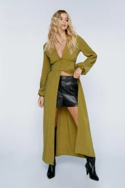 Premium Button Down Maxi Top 13 Premium Button Down Maxi Top -Nasty Gal Sales Store womens olive premium button down maxi top 1