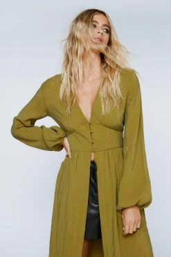 Premium Button Down Maxi Top 12 Premium Button Down Maxi Top -Nasty Gal Sales Store womens olive premium button down maxi top