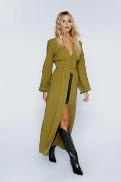 Premium Button Down Maxi Top 15 Premium Button Down Maxi Top -Nasty Gal Sales Store womens olive premium button down maxi top 3