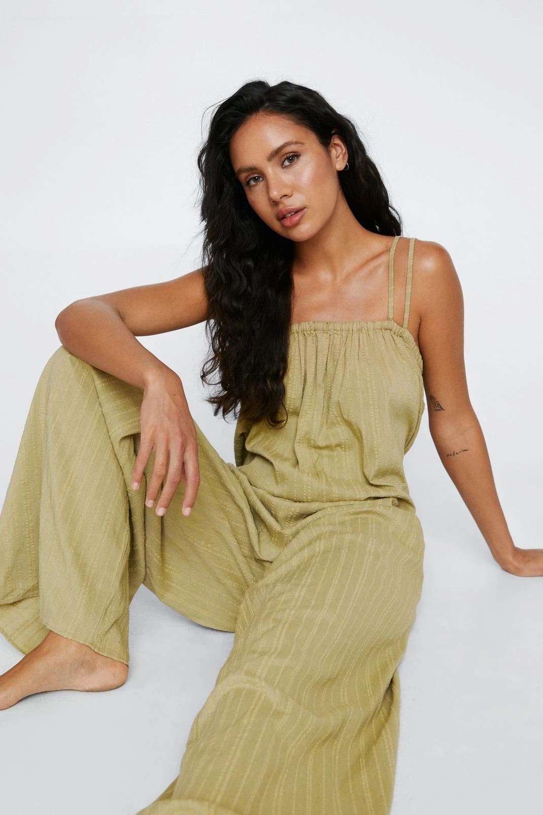 Textured Cotton Tie Back Cover Up Jumpsuit - Image 4