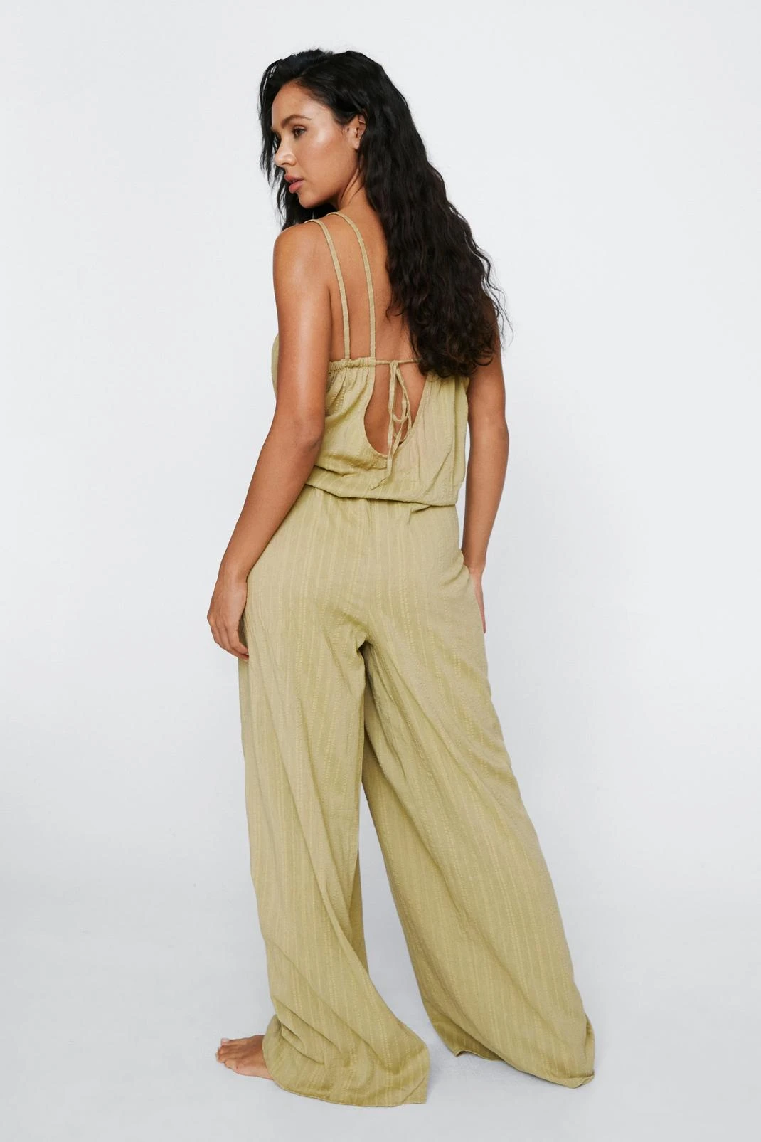 Textured Cotton Tie Back Cover Up Jumpsuit - Image 5