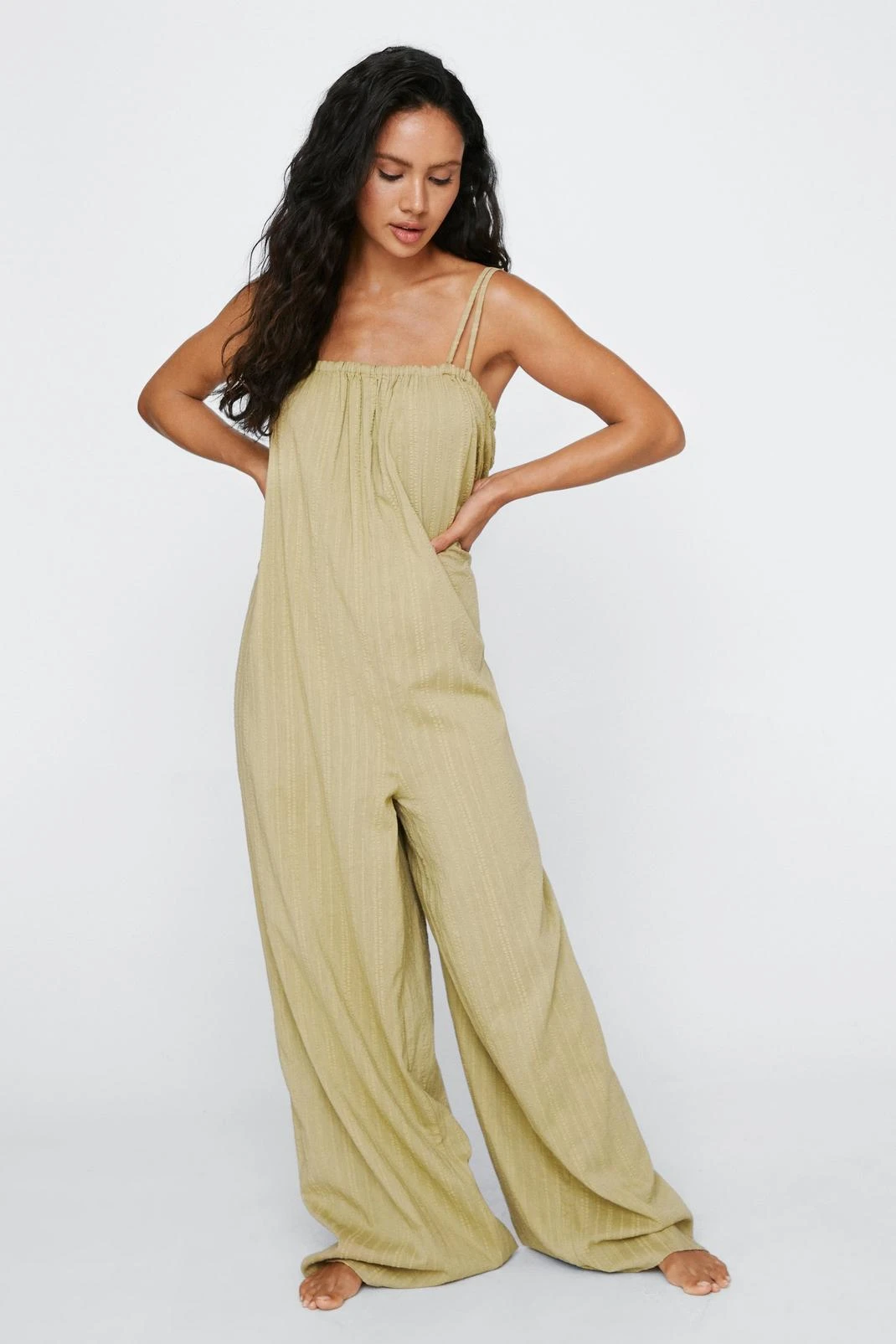 Textured Cotton Tie Back Cover Up Jumpsuit - Image 7