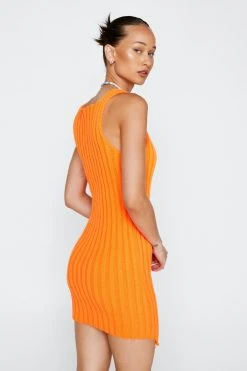 Asymmetric Hem Ribbed Knitted Mini Dress 20 Asymmetric Hem Ribbed Knitted Mini Dress -Nasty Gal Sales Store womens orange asymmetric hem ribbed knitted mini dress 2