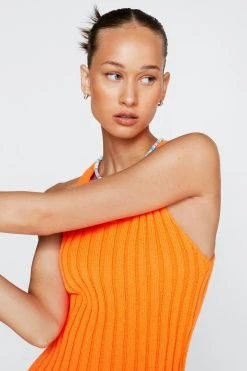 Asymmetric Hem Ribbed Knitted Mini Dress 18 Asymmetric Hem Ribbed Knitted Mini Dress -Nasty Gal Sales Store womens orange asymmetric hem ribbed knitted mini dress