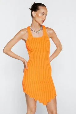 Asymmetric Hem Ribbed Knitted Mini Dress 21 Asymmetric Hem Ribbed Knitted Mini Dress -Nasty Gal Sales Store womens orange asymmetric hem ribbed knitted mini dress 6