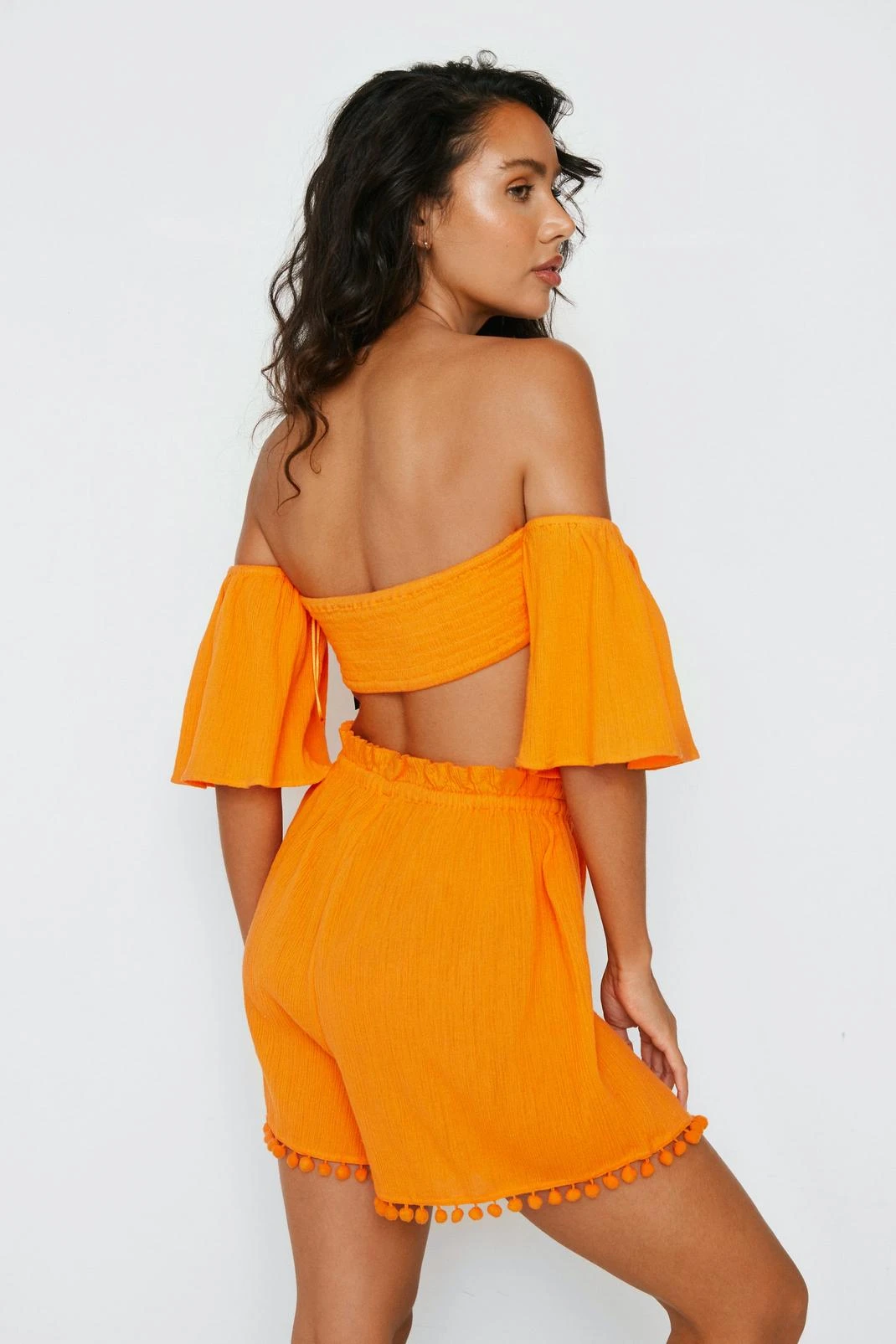 Crinkle Tassel Pom Pom Cover Up Shorts - Image 5