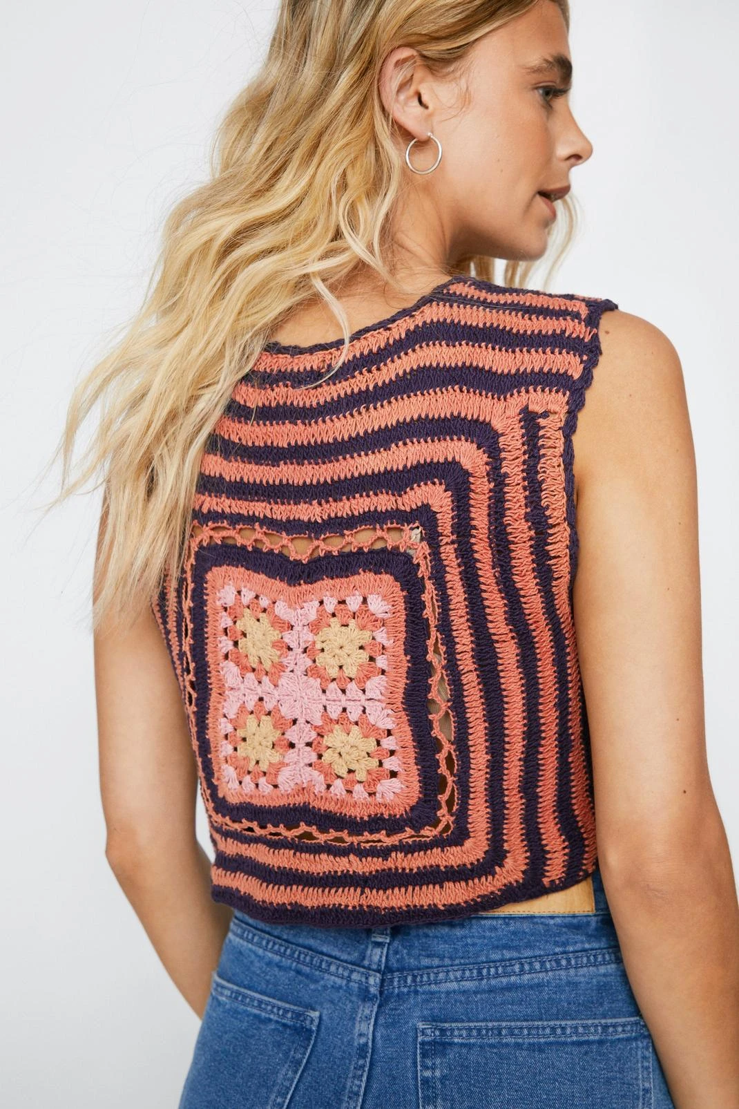 Crochet Stripe Crop Top - Image 3