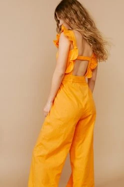 Dobby Texture Ruffle Wide Leg Jumpsuit -Nasty Gal Sales Store womens orange dobby texture ruffle wide leg jumpsuit 2