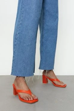 Faux Leather Toe Thong Heels -Nasty Gal Sales Store womens orange faux leather toe thong heels 3