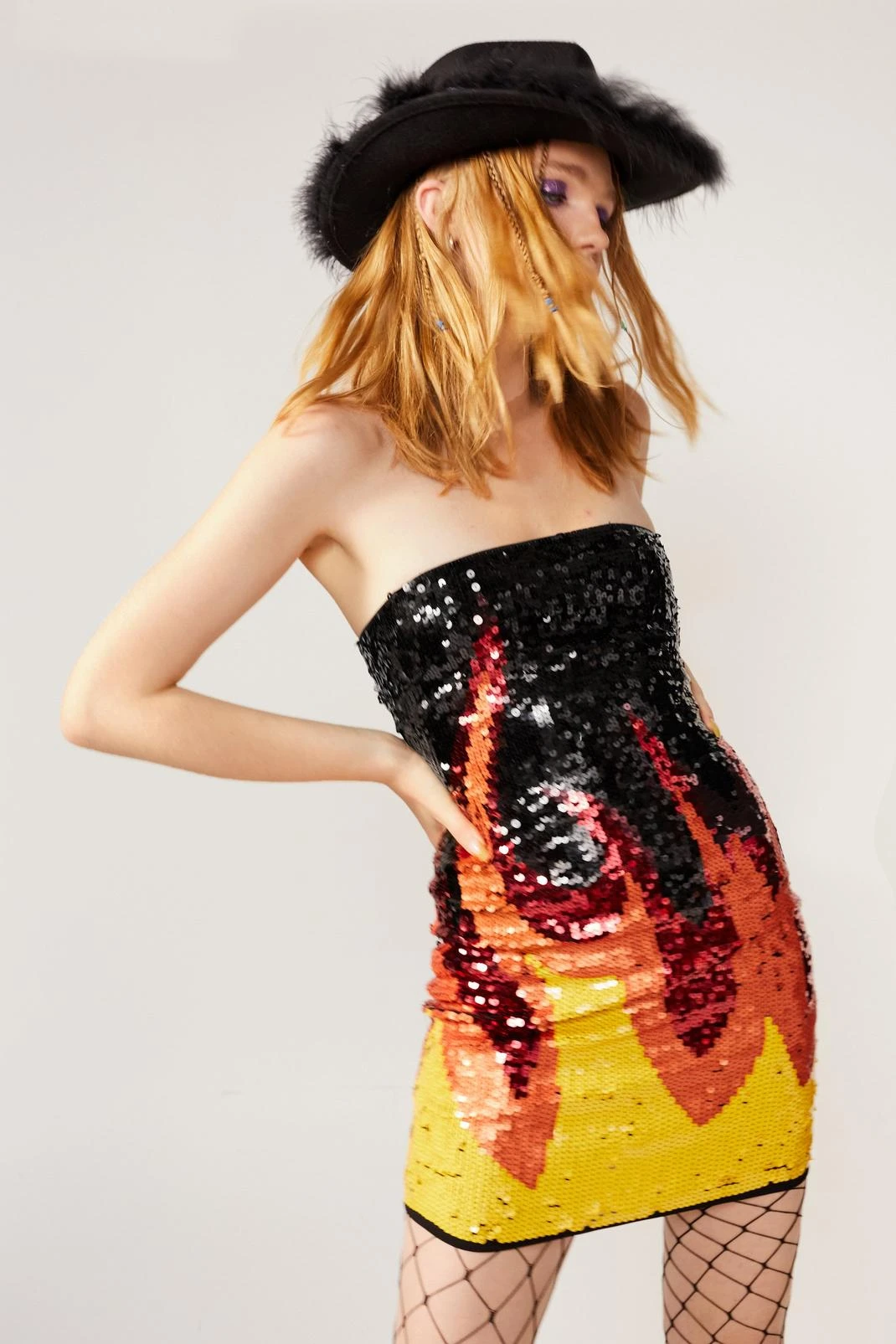 Flame Sequin Bandeau Bodycon Dress - Image 4