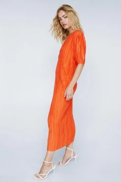 One Shoulder Plisse Midi Dress 8 One Shoulder Plisse Midi Dress -Nasty Gal Sales Store womens orange one shoulder plisse midi dress 2