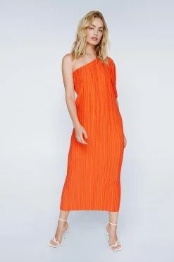 One Shoulder Plisse Midi Dress 9 One Shoulder Plisse Midi Dress -Nasty Gal Sales Store womens orange one shoulder plisse midi dress 3