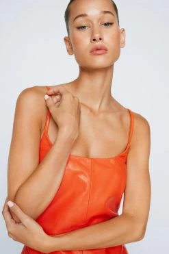 Real Leather Pinafore Mini Dress 18 Real Leather Pinafore Mini Dress -Nasty Gal Sales Store womens orange real leather pinafore mini dress