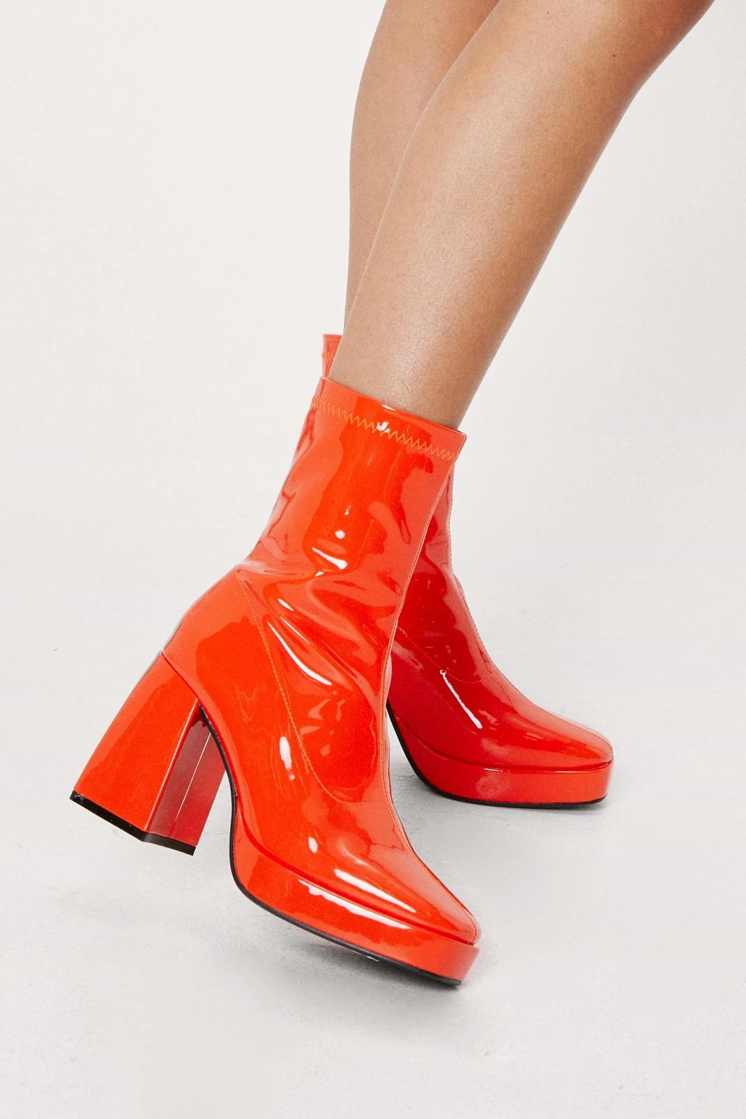 Stretch Patent Platform Sock Boots - Image 4