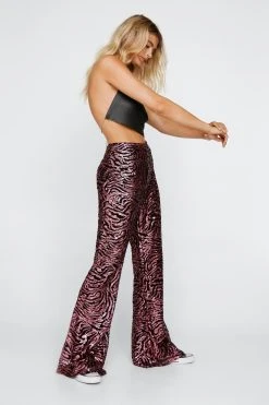 Abstract Animal Sequin Disco Flared Pants