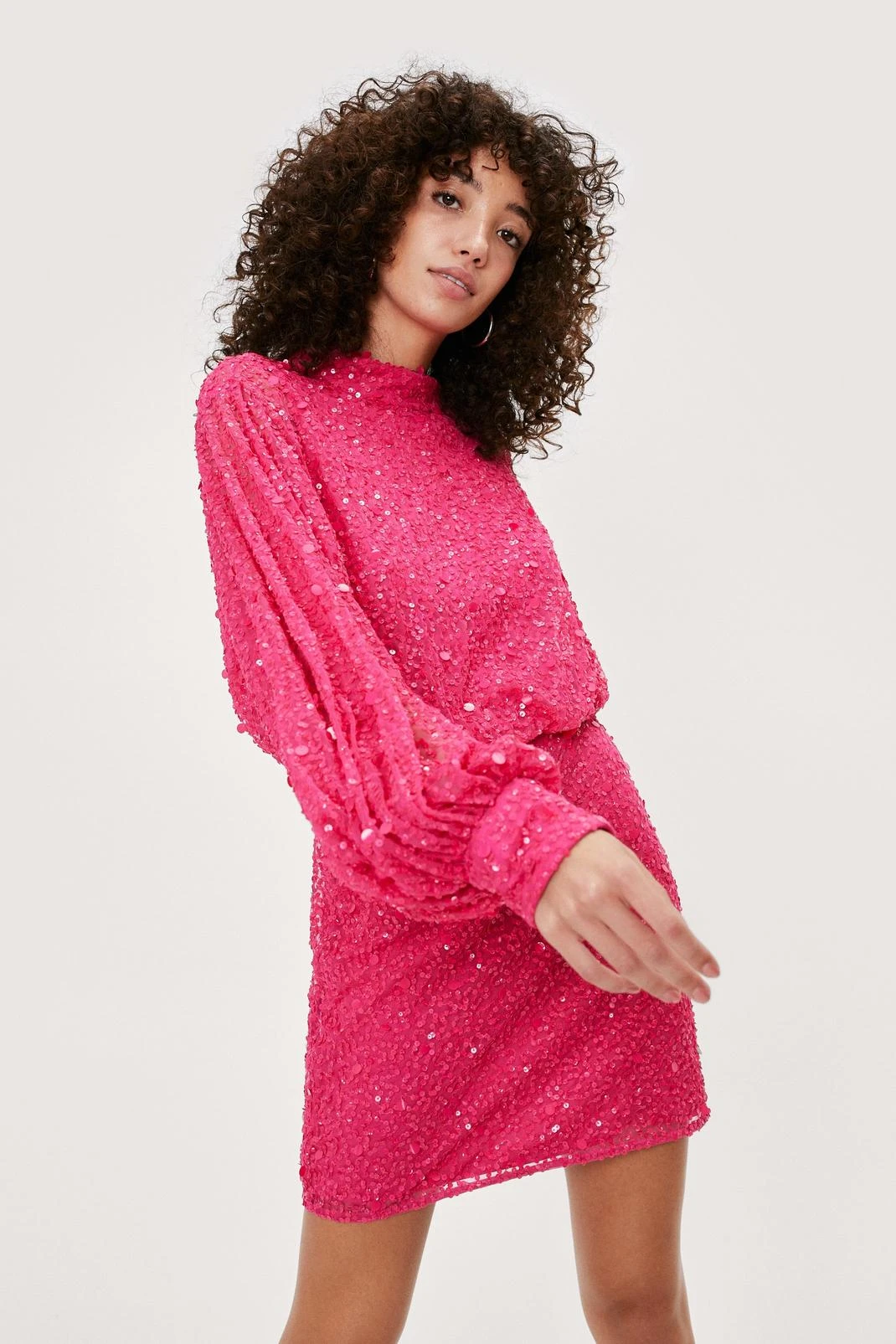 Balloon Sleeve Sequin Embellished Mini Dress 4 Balloon Sleeve Sequin Embellished Mini Dress - Image 2