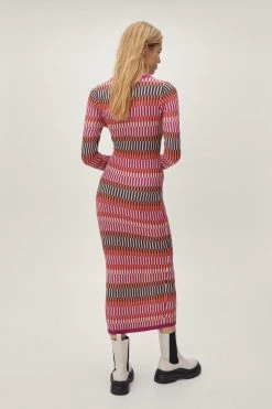 Contrast Stripe Button Knitted Maxi Dress -Nasty Gal Sales Store womens pink contrast stripe button knitted maxi dress 5