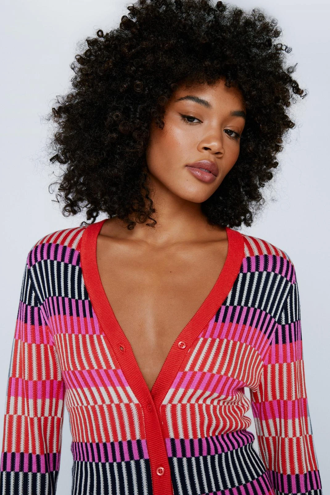 Contrast Stripe Button Up Knitted Mini Dress 4 Contrast Stripe Button Up Knitted Mini Dress - Image 2
