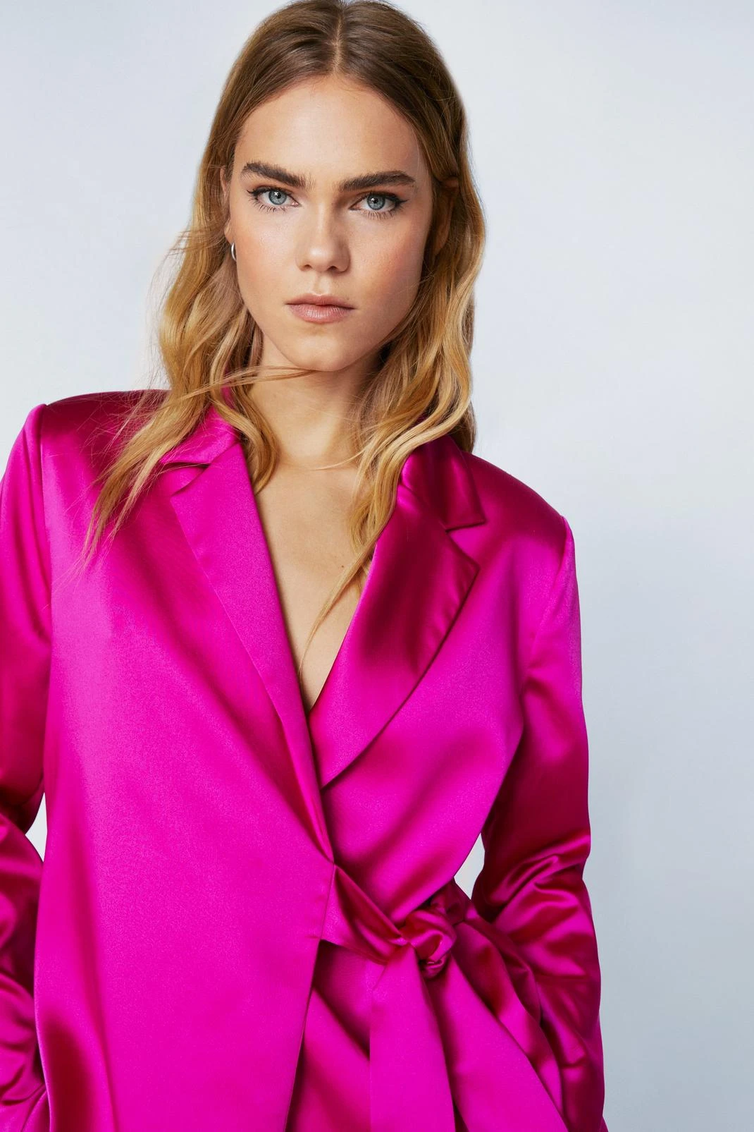 Draped Satin Tie Front Blazer - Image 2