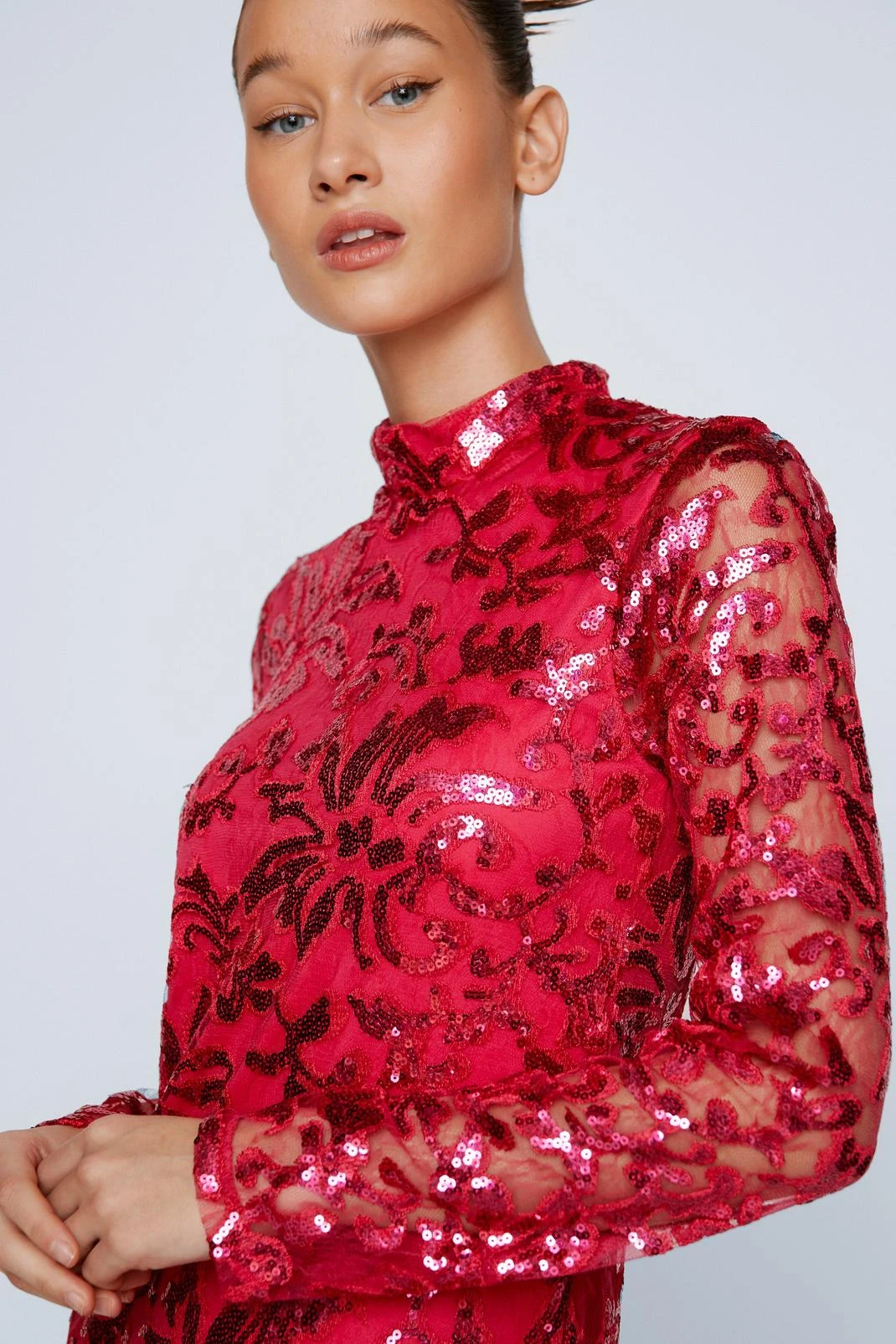 Embellished Floral High Neck Dress