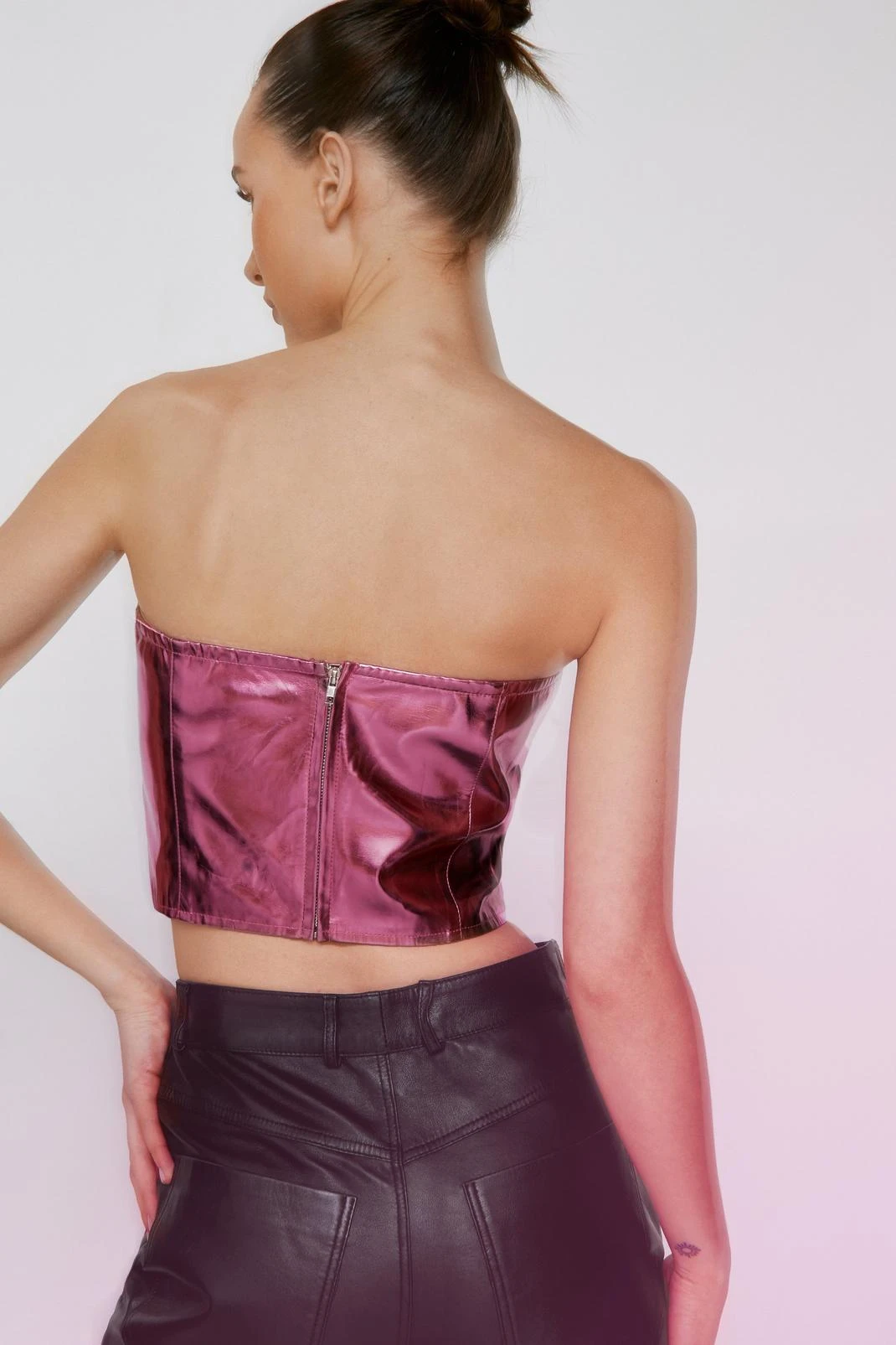 Faux Leather Heart Cut Out Bandeau Top - Image 3
