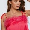 Feather Trim Satin Nighty Slip Dress -Nasty Gal Sales Store womens pink feather trim satin nighty slip dress 3