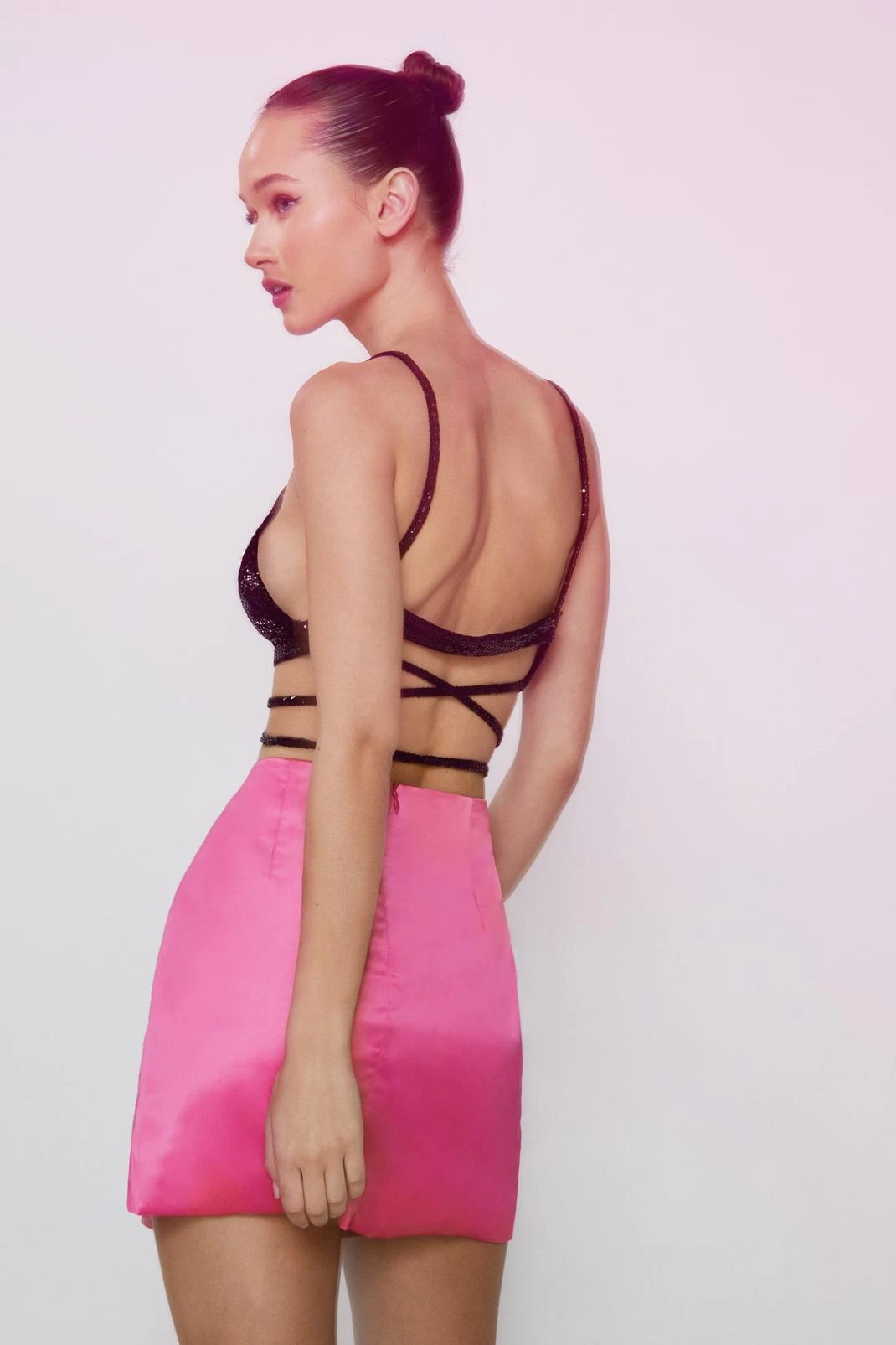 Heart Cut Out Detail Satin Micro Mini Skirt - Image 3